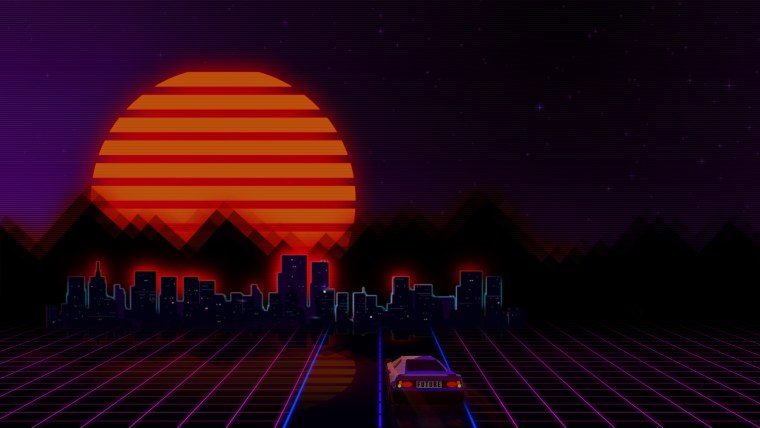 Synthwave солнце горы