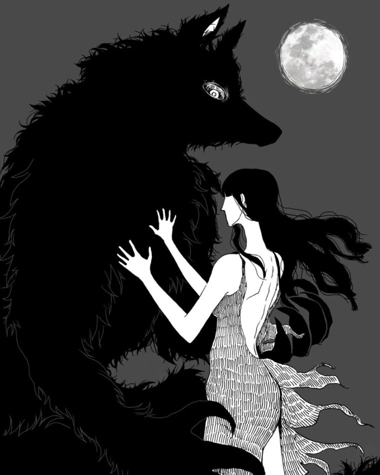 Волк обнимает девушку