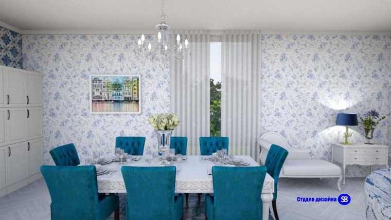 Кухня в синих тонах интерьер