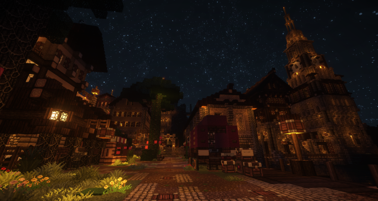 Майнкрафт шейдеры ночь деревня