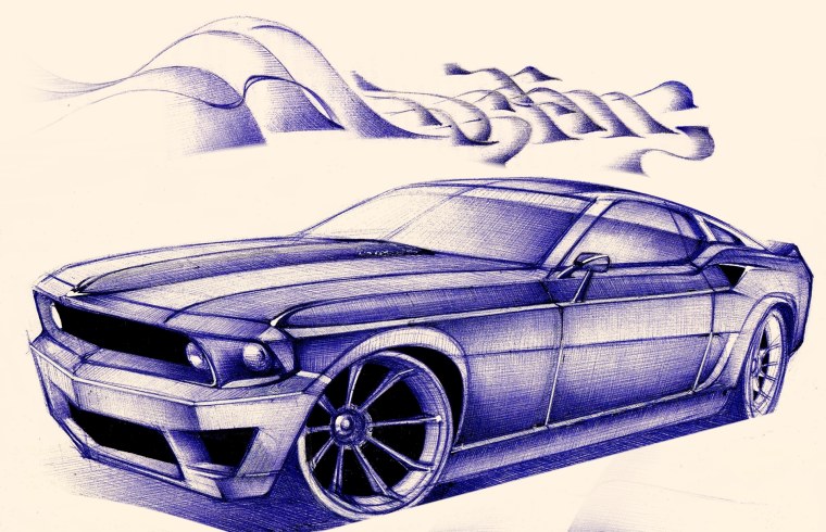 Нарисовать Форд Мустанг вид сбоку