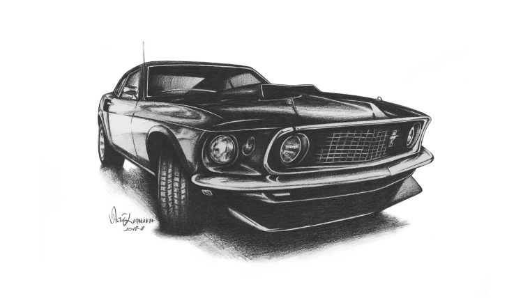 Машина Форд Мустанг 1967 карандашом