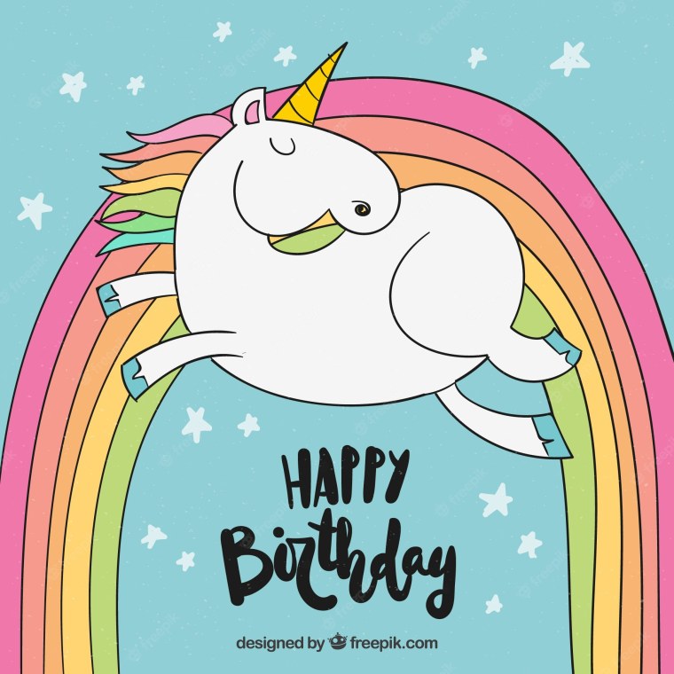 Открытка с единорогом с днем рождения