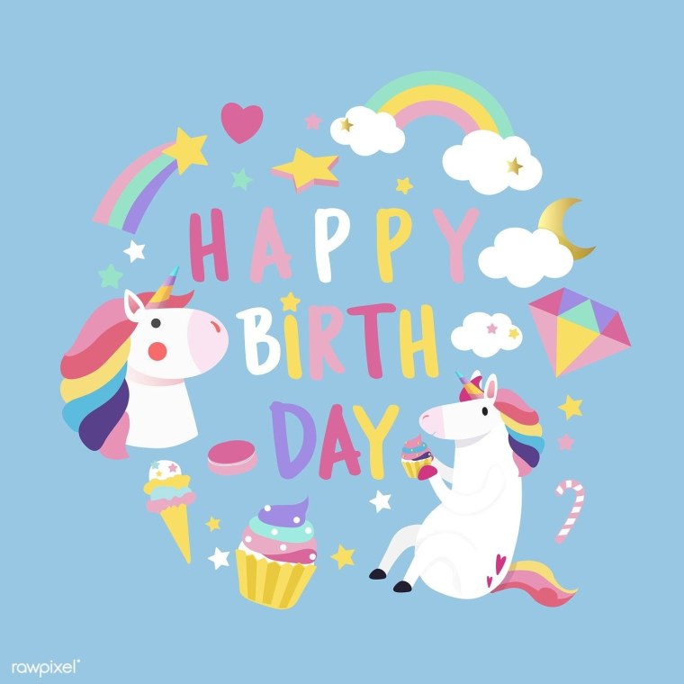 Открытка с единорогом с днем рождения