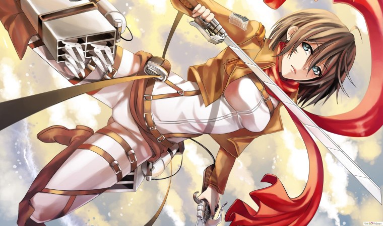 Атака титанов Микаса с мечом