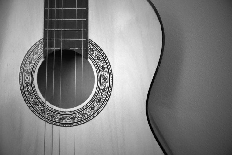 Черно белая акустическая гитара