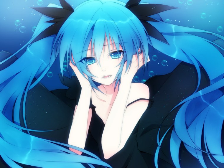 Аниме девочка с синими волосами