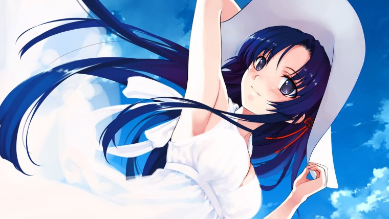 Аниме девушки с голубыми волосами на белом фоне