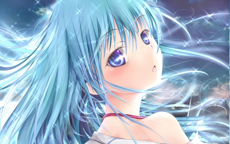 Аниме девушка с синими волосами