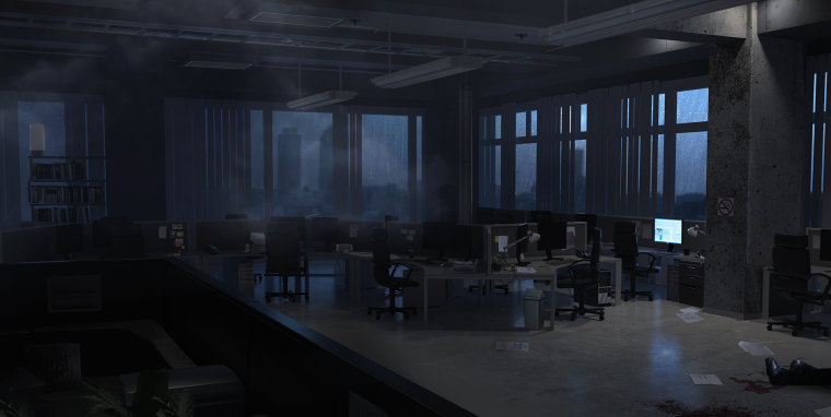 Офис ночью аниме