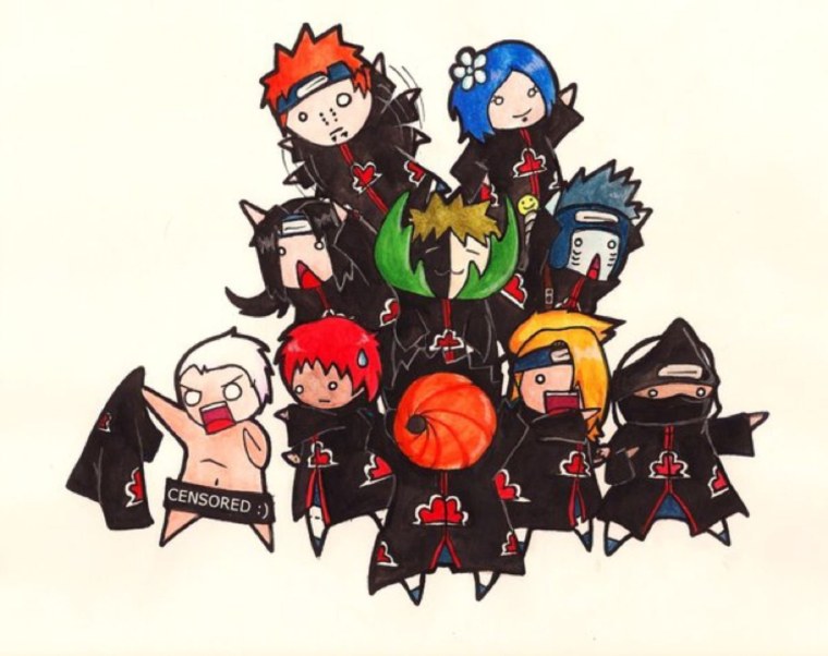 Раскраска Наруто команда Акацуки