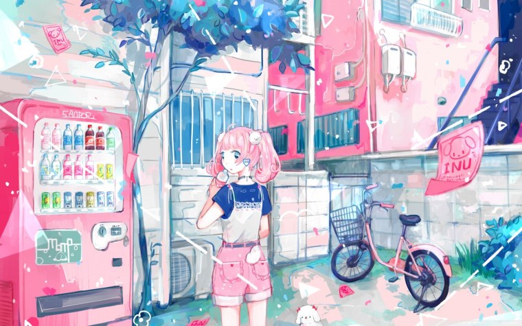 Аниме обои в розовом стиле