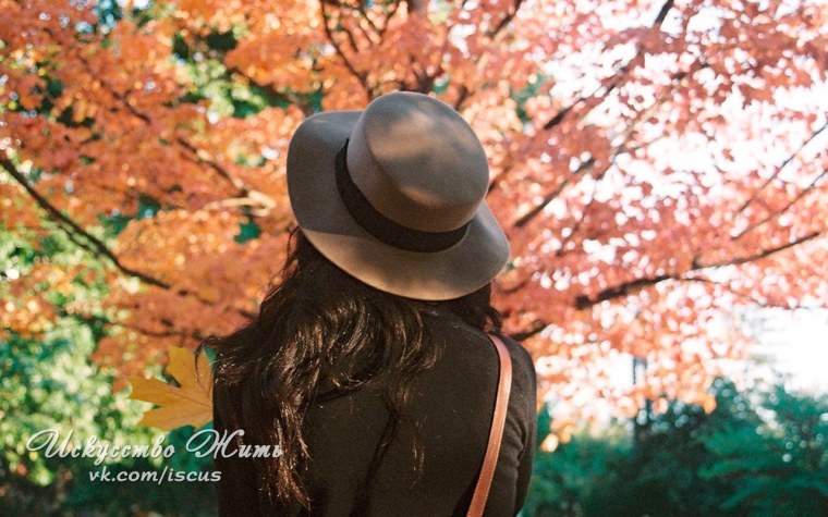 Брюнетка осенью со спины