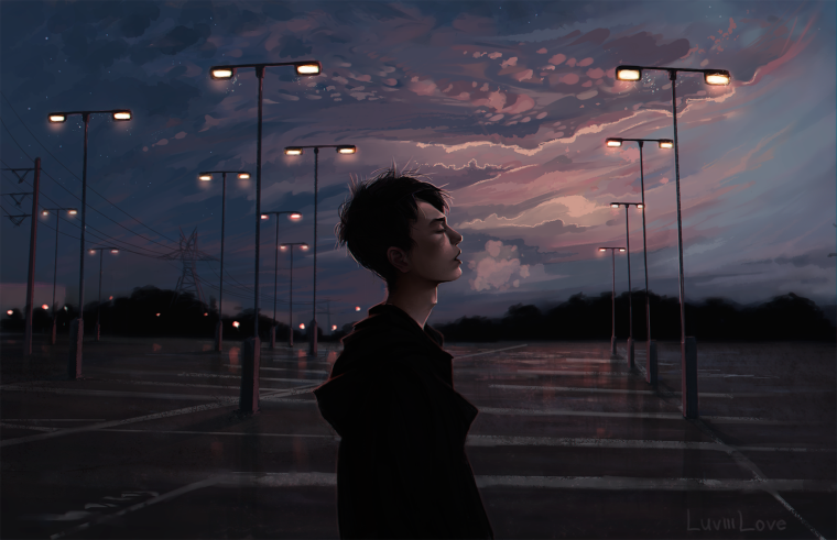 Человек под фонарем ночью