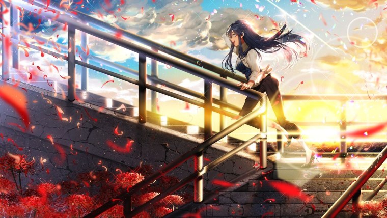 Аниме девушка на лестнице