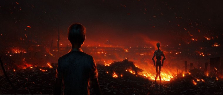 Человек на фоне ядерного взрыва