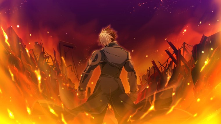 Персонаж на фоне огня