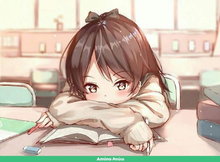 Аниме девочка за партой