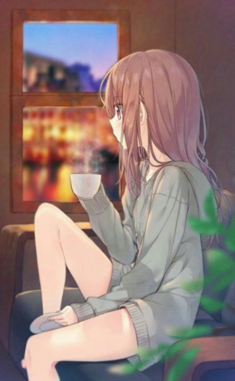 Аниме девушка с кружкой