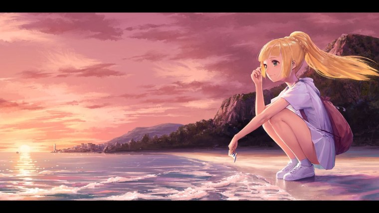 Аниме девушка на берегу