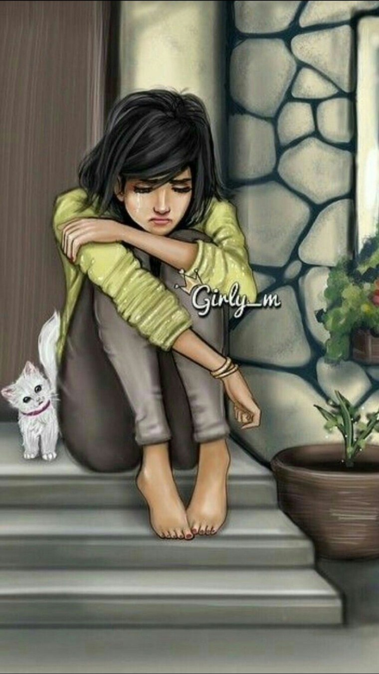 Грустная девушка мультяшная