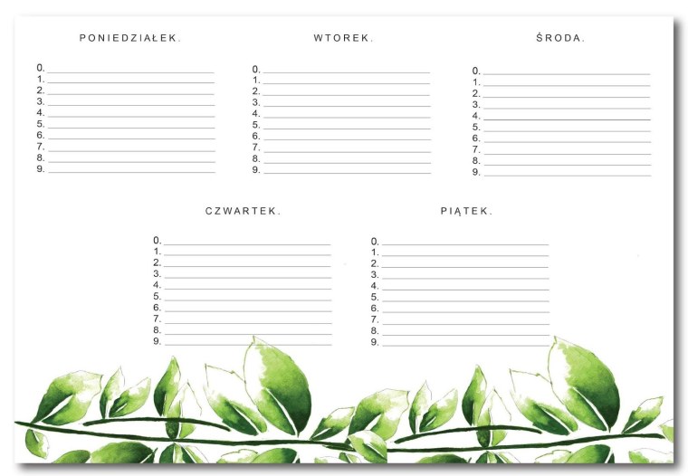 Лист для расписания уроков черно белый