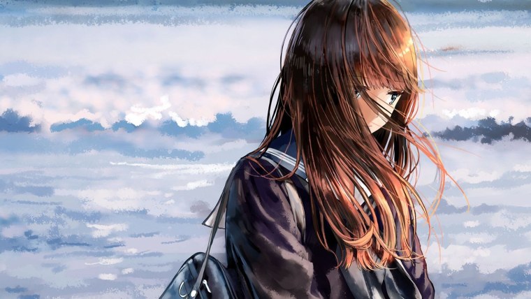 Аниме девушка с каштановыми волосами и карими глазами