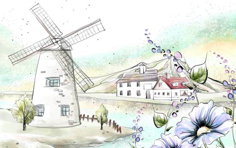 Мельница рисунок карандашом