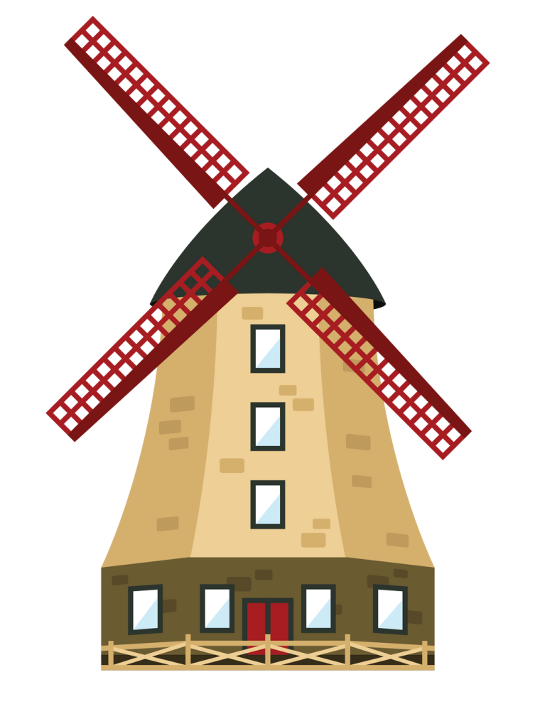 Мельница на белом фоне