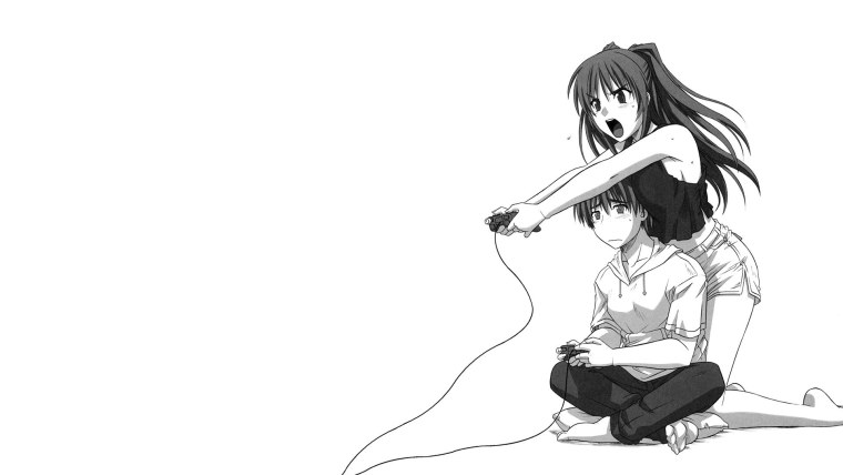 Аниме парень и девушка играют