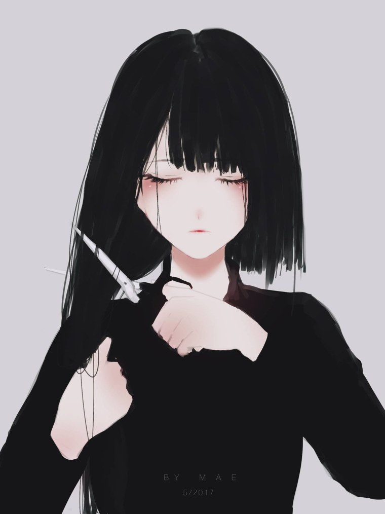 Аниме девушка с черными волосами каре