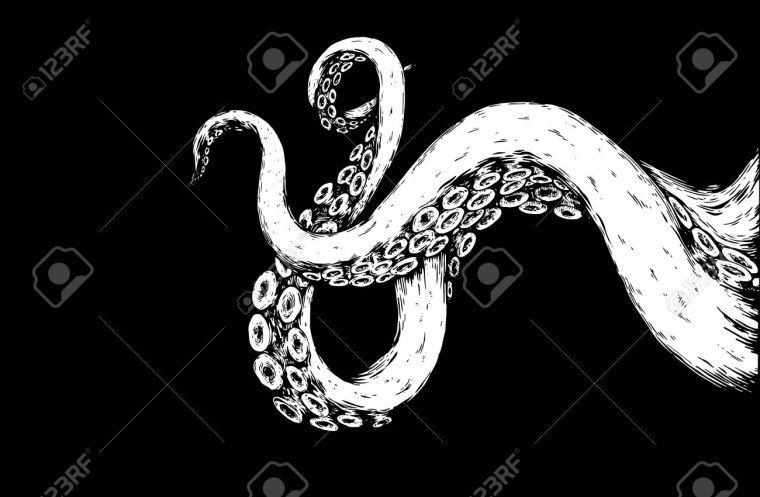 Щупальца осьминога на черном фоне