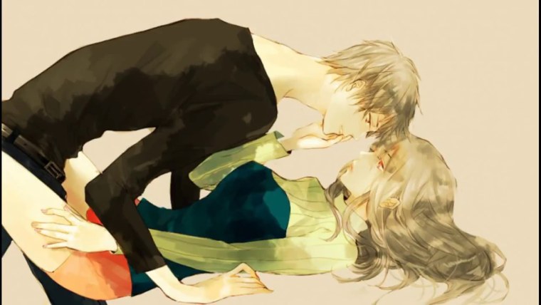 Аниме парень нависает над девушкой