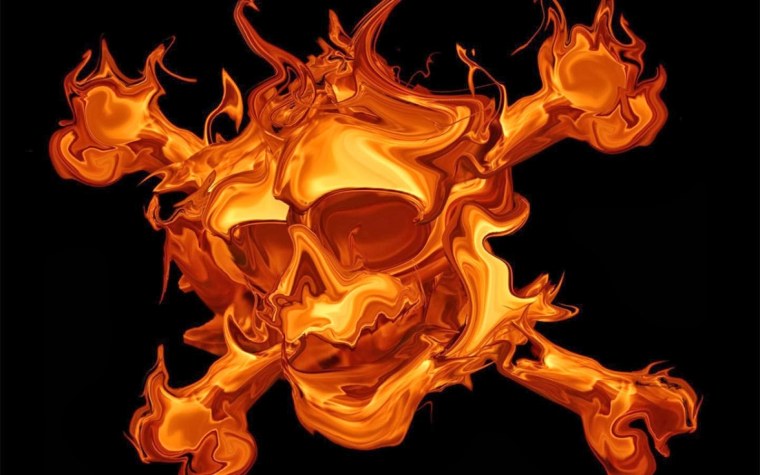 Огненный череп на чёрном фоне