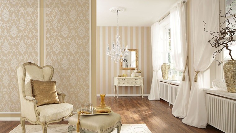 Обои бежевые для стен в интерьере