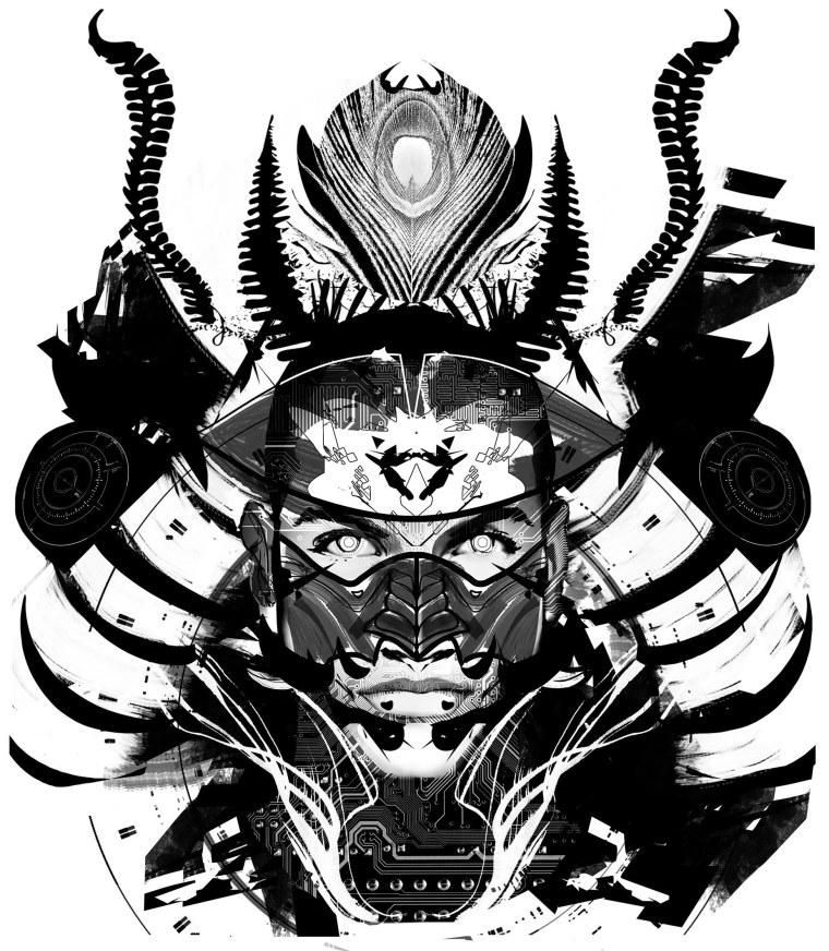 Самурай черно белый рисунок