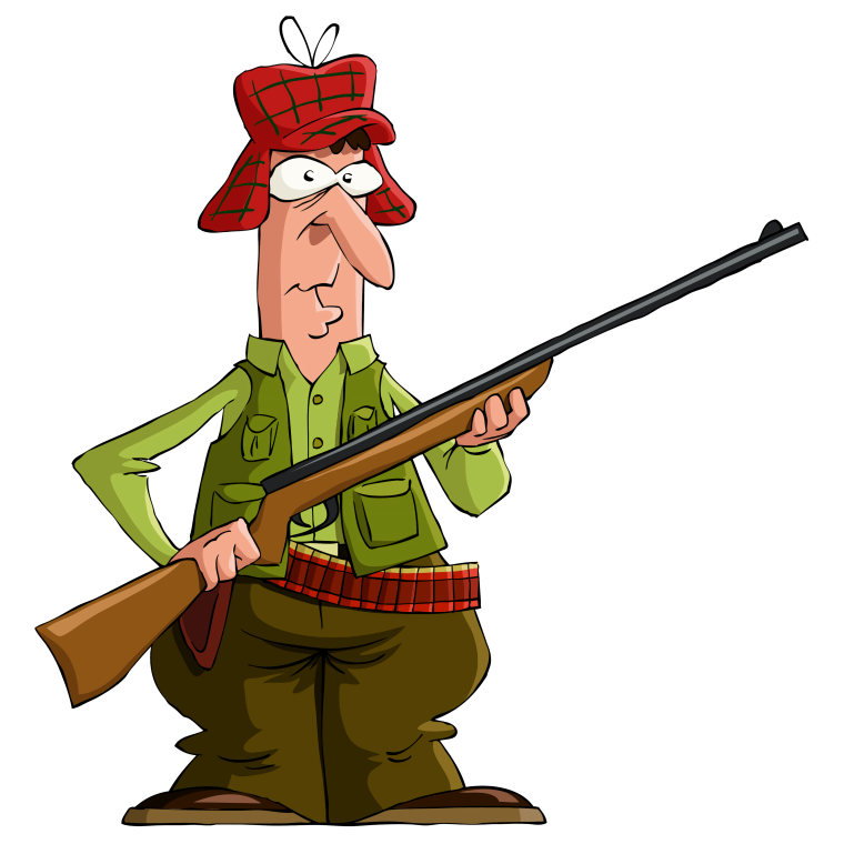 Охотник с ружьем на белом фоне
