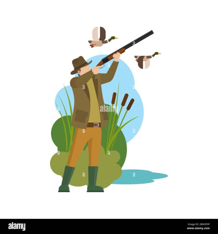 Охотник с ружьем на белом фоне