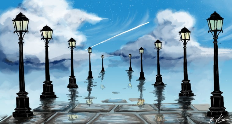 Набережная с фонарями перспектива