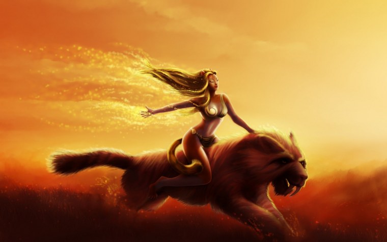 Девушка верхом на Льве