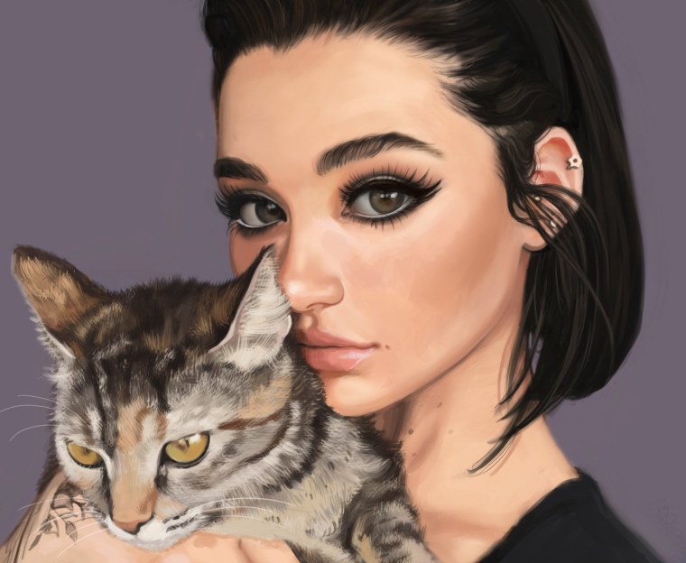 Девочка с котиком арт