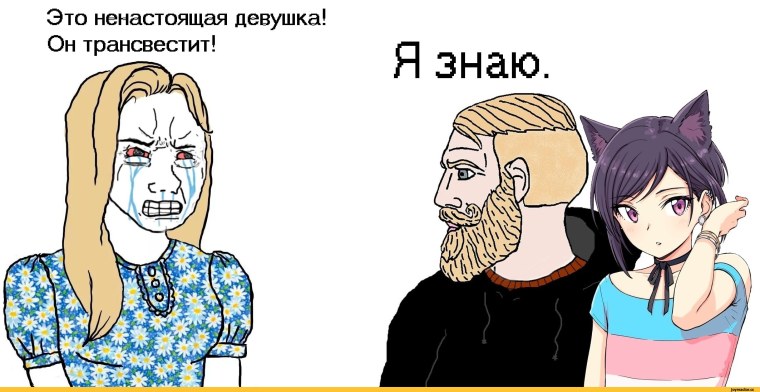 Мем с бородатым мужиком и девушками