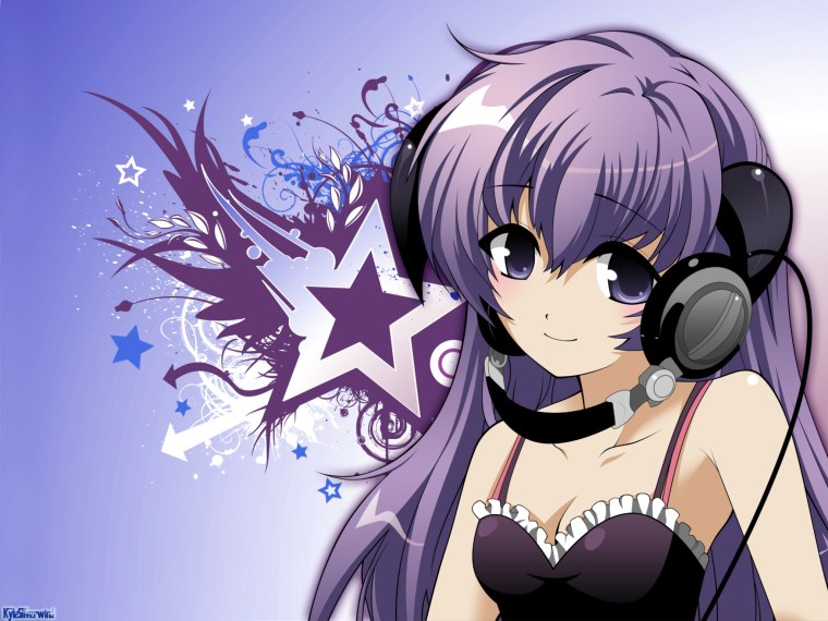 Аниме девушка в наушниках