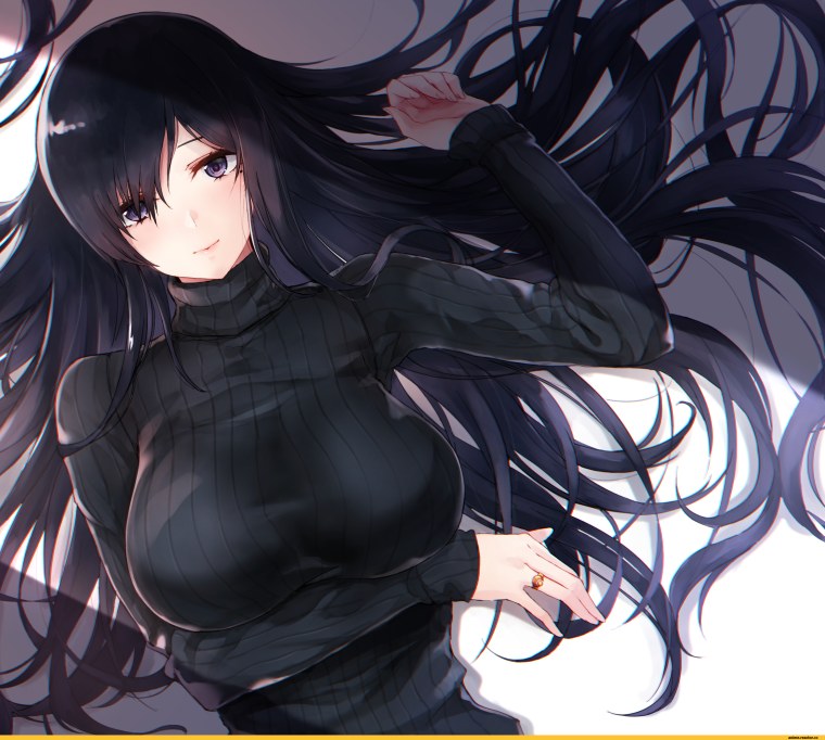 Аниме девушка с длинными черными волосами