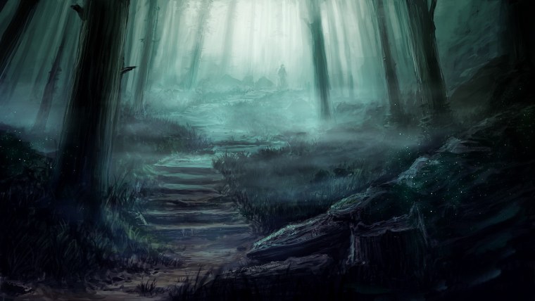 Лес с красными деревьями фэнтези