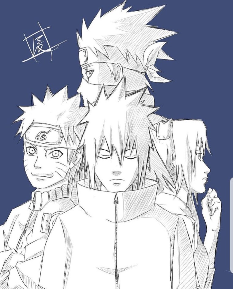 Команда номер 7 Наруто чб