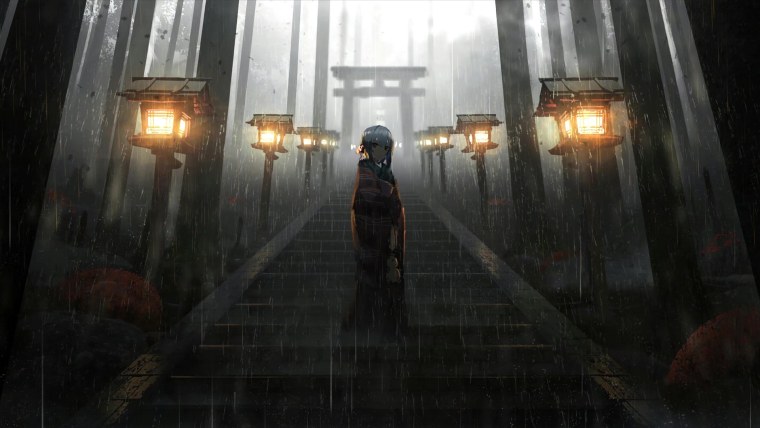 Аниме обои дождь 4к