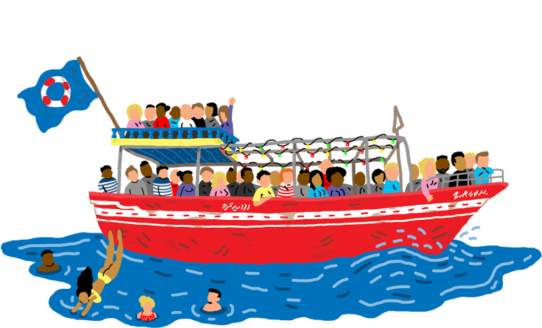 Люди дети на корабле