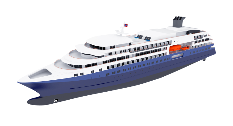 Пассажирский теплоход на белом фоне