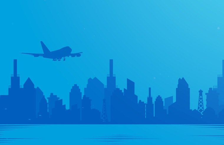 Самолет над городом рисунок